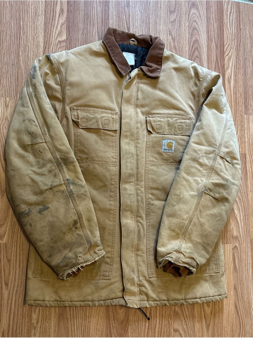 Vintage Carhartt Tan/Brown Insulated Work Jacket with Corduroy Collar
